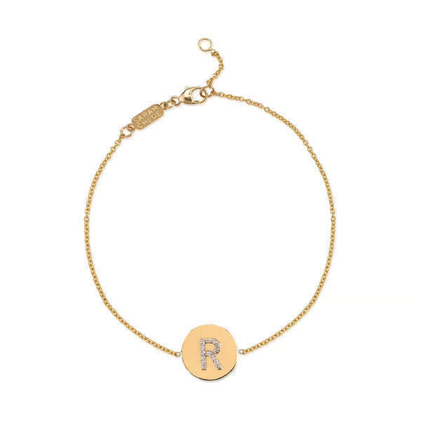 Sarah Chloe Cara 14K Gold Monogrammed Circle Chain Bracelet, Gold, Women's, Bracelets Monogram Initial & Alphabet Bracelets