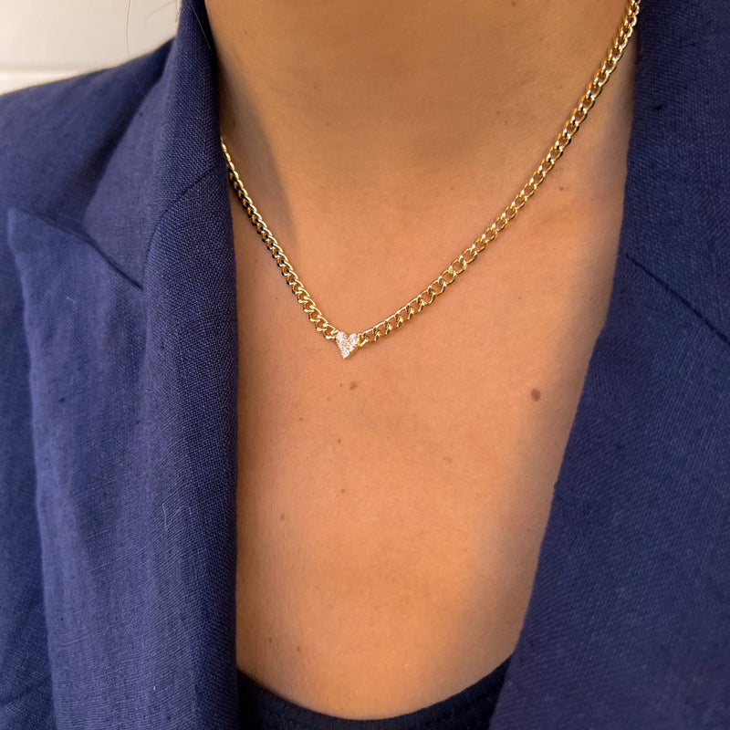 RILEY DIAMOND HEART CURB CHAIN NECKLACE