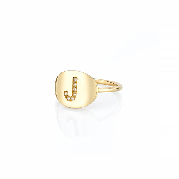 LANA MINI OVAL PAVE INITIAL PINKY SIGNET RING