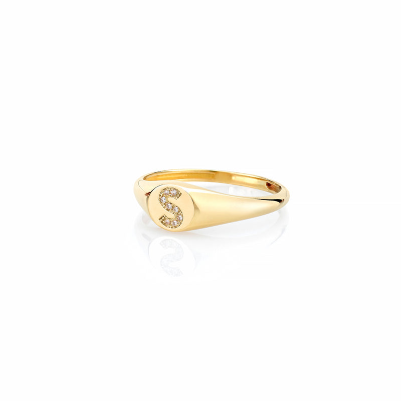 LANA MINI PAVE INITIAL PINKY SIGNET RING