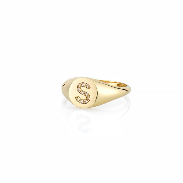 LANA PAVE DIAMOND INITIAL SIGNET RING