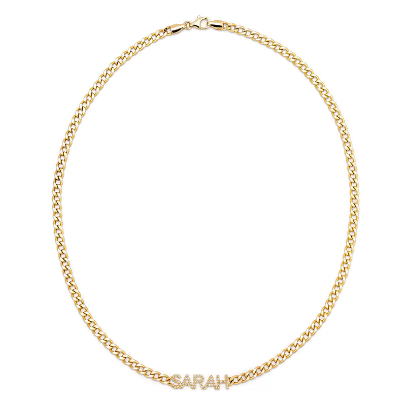 RILEY DIAMOND NAME CURB CHAIN NECKLACE