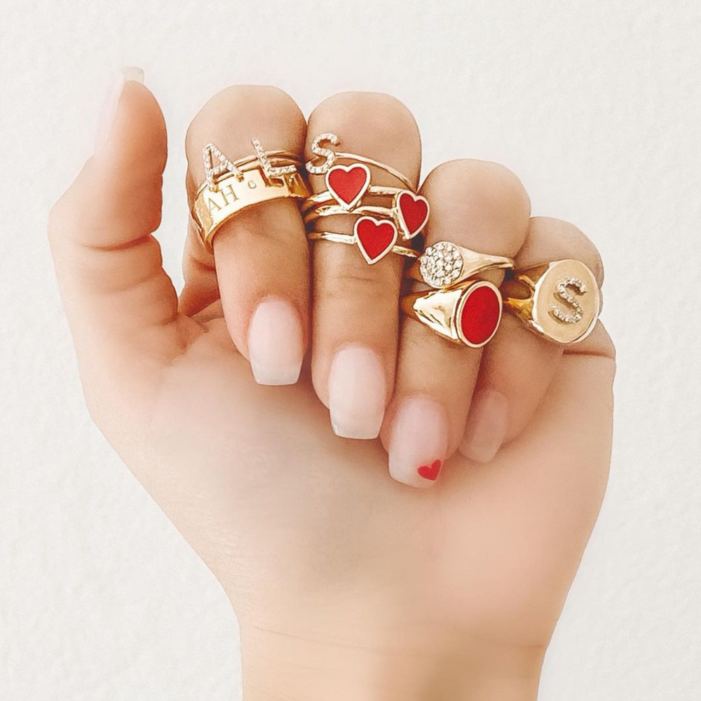 SARAH CHLOE IVY ENAMEL SIGNET RING-RED