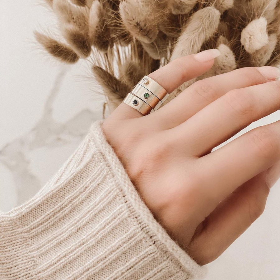 Slda Birthstone Stackable Cigar Ring Band 14kt Yellow Gold Slda Birthstone Stackable Cigar Ring Band 14kt Yellow Gold