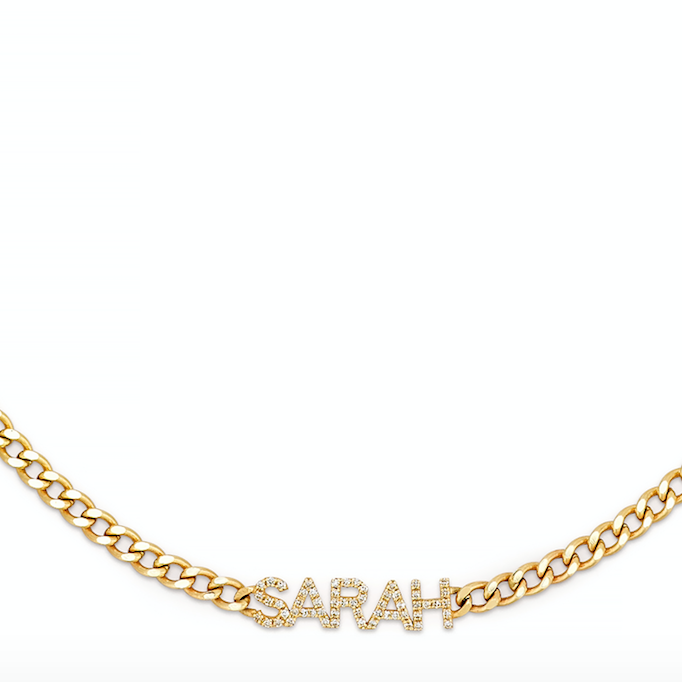 Diamond Horizontal Custom Plate In Curb Chain Necklace | Sparkle Society